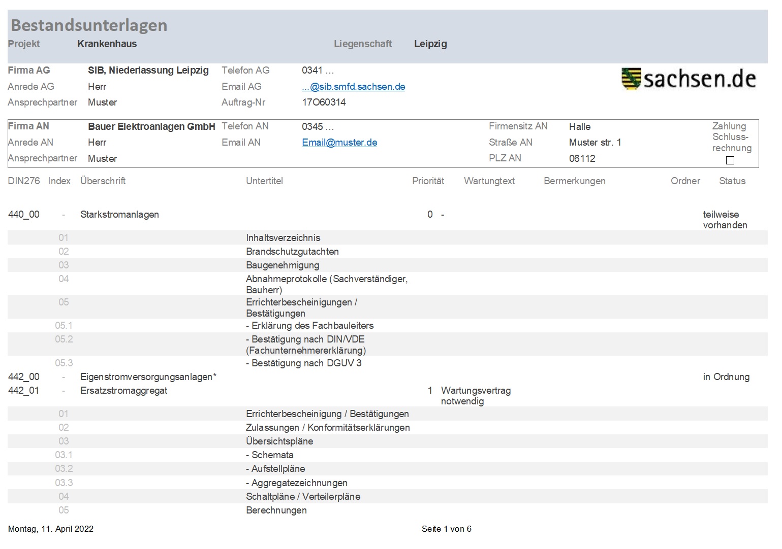 Übersicht Bestandsunterlagen