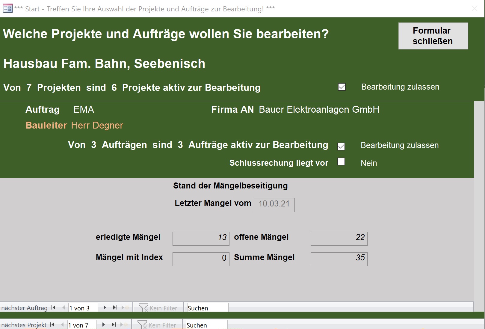 Projektauswahl